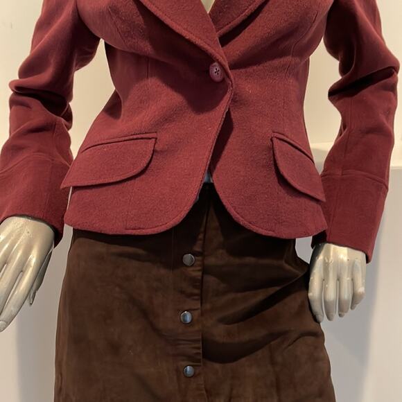 A D E C2 By Philippe  A D E C Cropped Wool Blazer Jacket Burgundy Size 10 - Picture 6 of 14